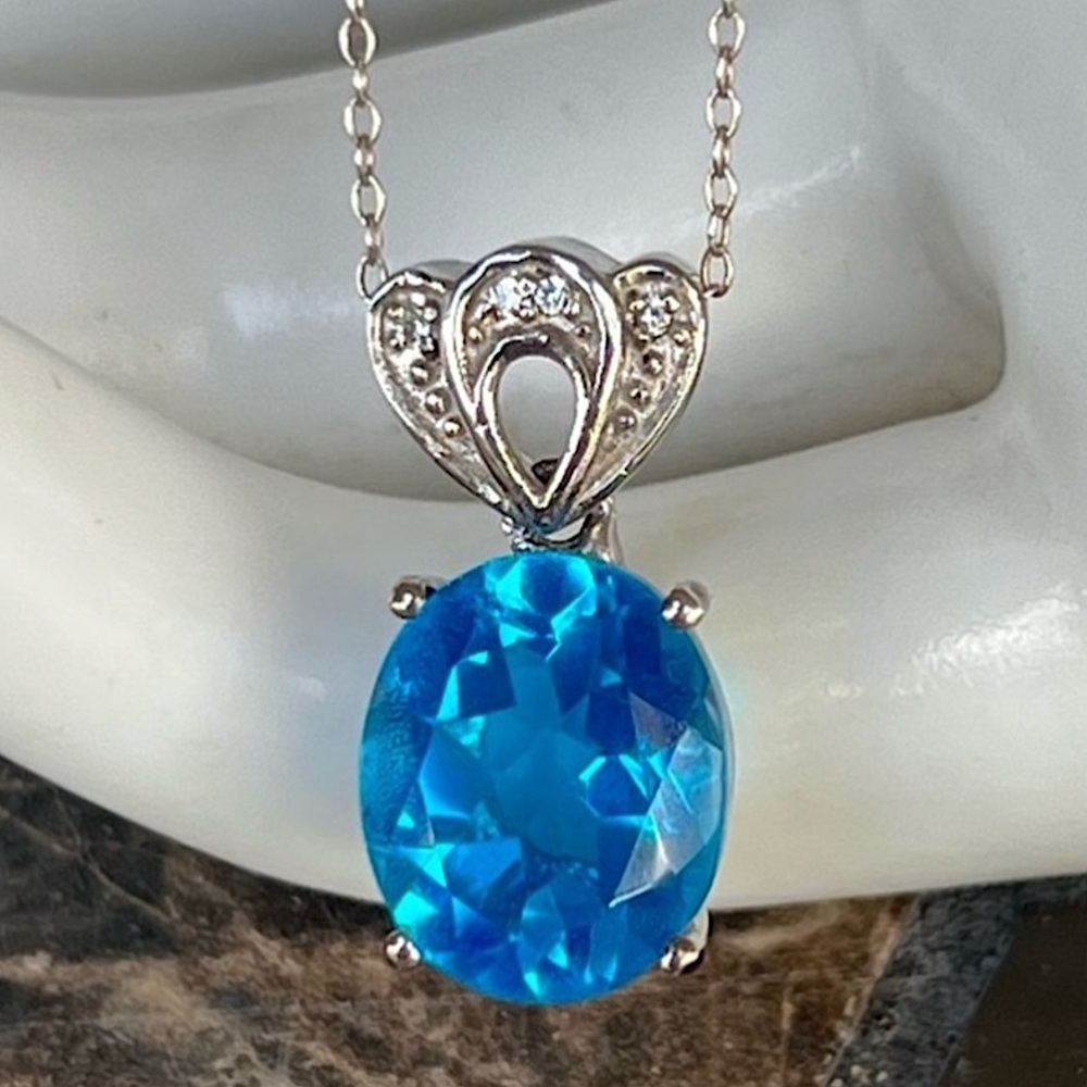 Carribean Quartz Cambodian Zircon Sterling Silver Pendant 20” Necklace